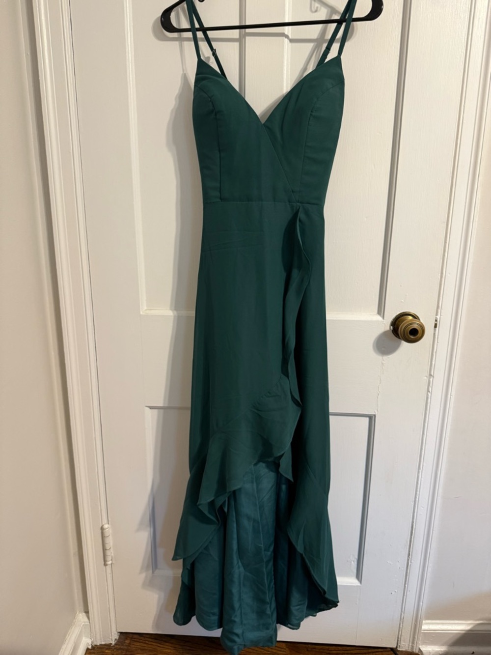 Elegant Forest Green Spaghetti Strap Bridesmaid Dress